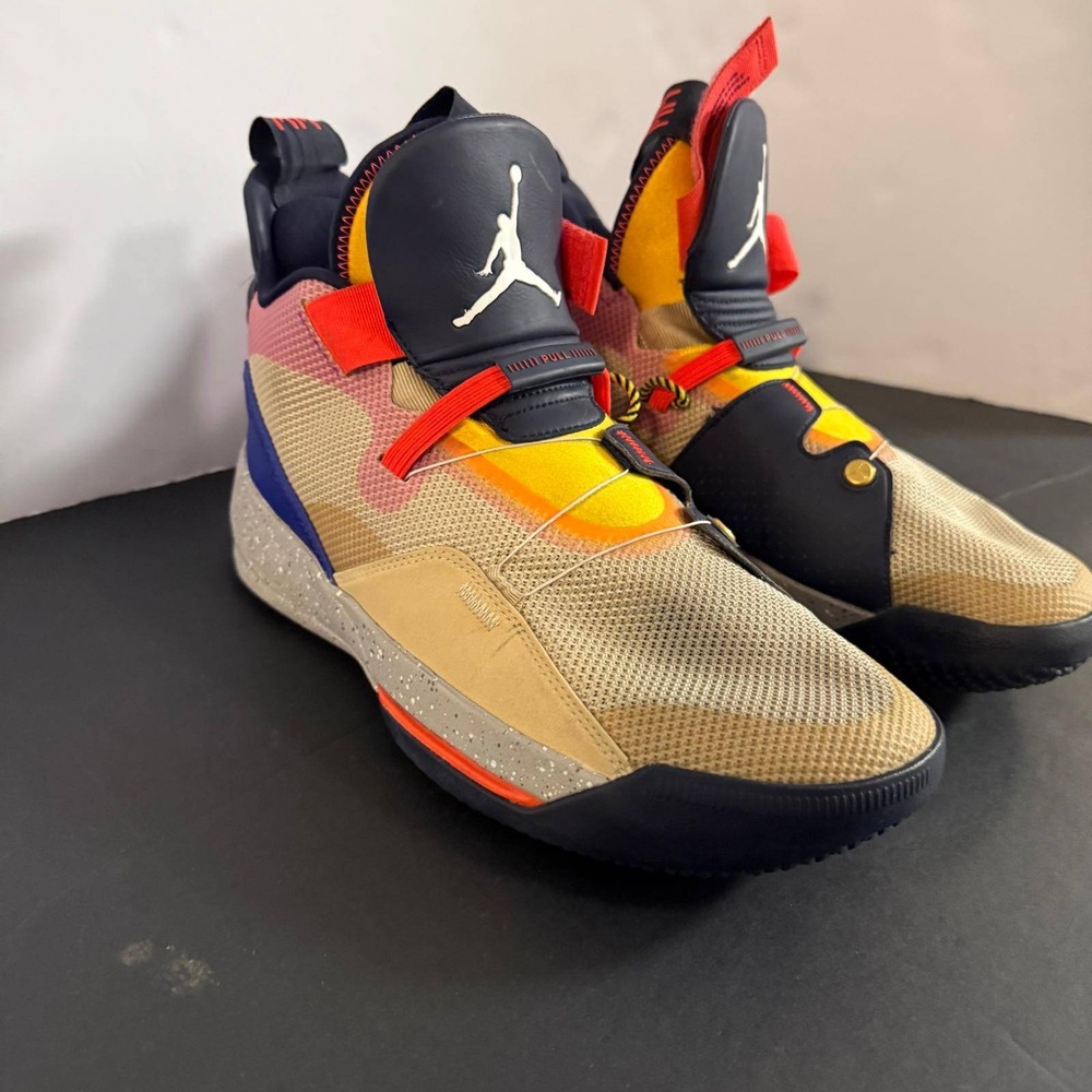 Jordan 33 Desert Ore Basketball Shoes Mens Tan Blue Orange Size 10